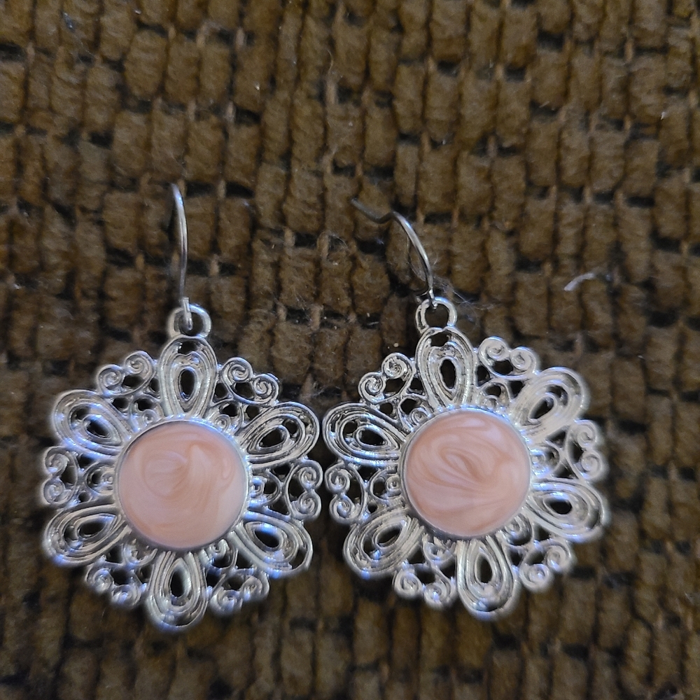 Silver and orange earrings